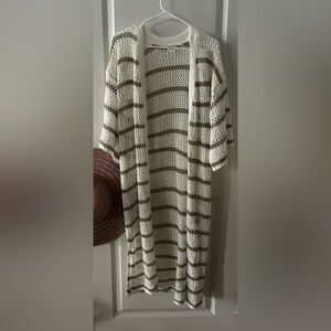 POL Crochet Striped Open front Long Cardigan Duster Kimono M NWOT